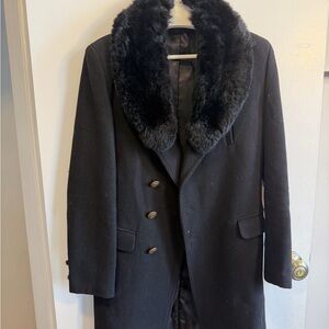 Elegant Black Coat with Faux Fur Collar